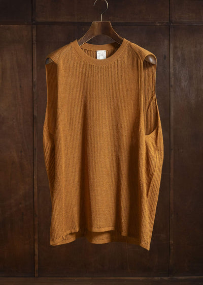 JAN-JAN VAN ESSCHE KNIT#75 TANK TOP MESH KNIT Linen Cotton Mesh | Orange