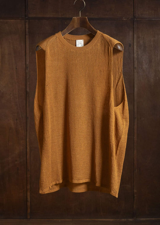 JAN-JAN VAN ESSCHE KNIT#75 TANK TOP MESH KNIT Linen Cotton Mesh | Orange