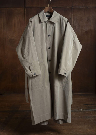 JAN-JAN VAN ESSCHE COAT#34 LONG COAT JET POCKETS, BACK SPLIT, BELT, UNLINED Time Washed Light | Stone Grey
