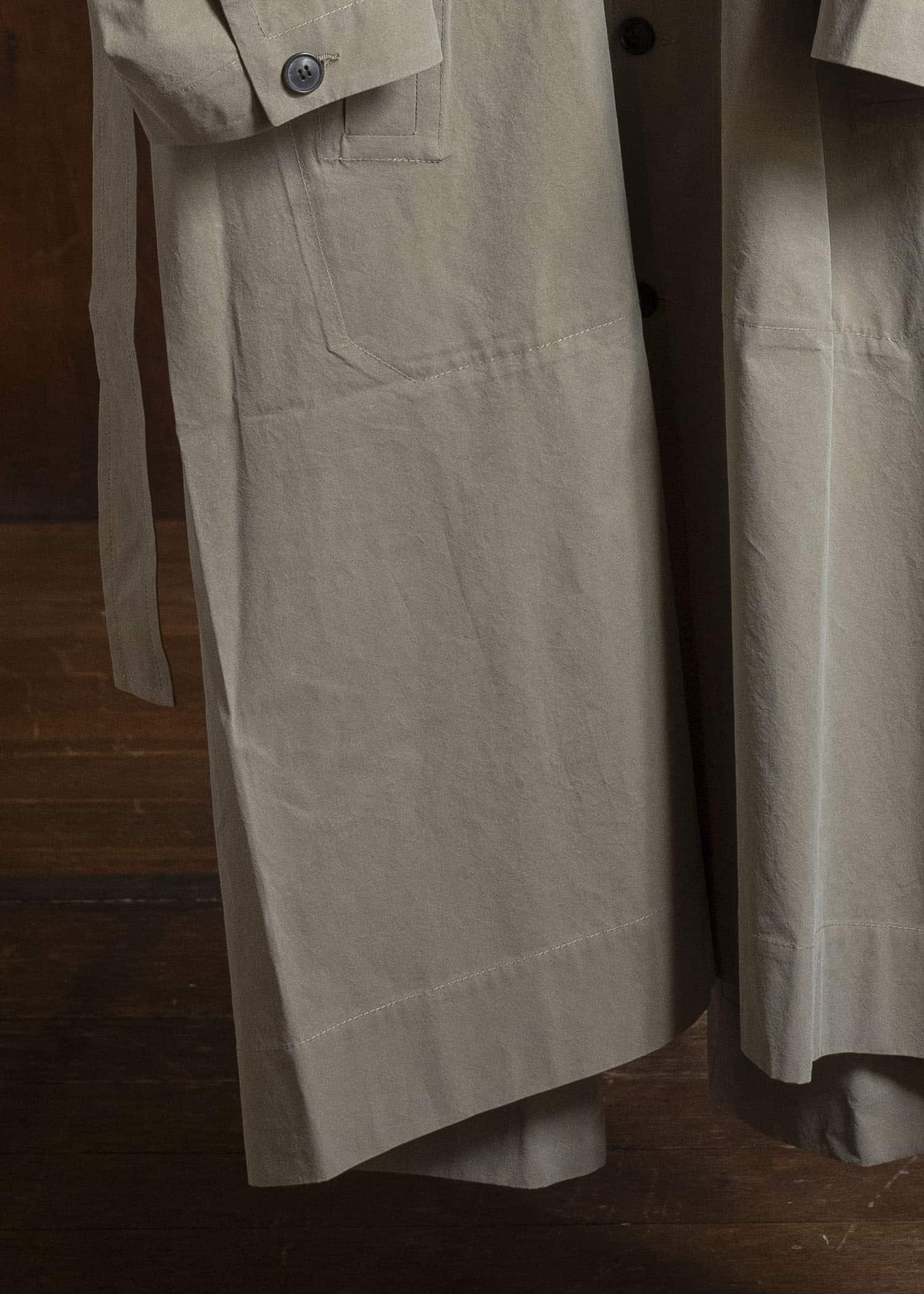 JAN-JAN VAN ESSCHE COAT#34 LONG COAT JET POCKETS, BACK SPLIT, BELT, UNLINED Time Washed Light | Stone Grey