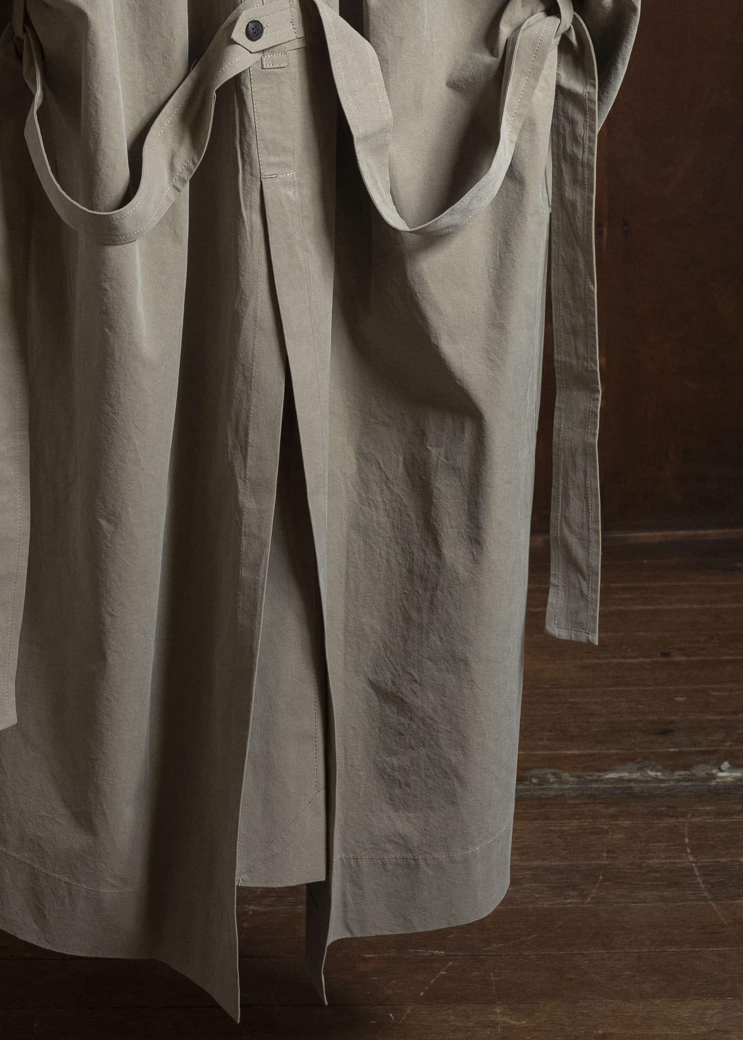 JAN-JAN VAN ESSCHE COAT#34 LONG COAT JET POCKETS, BACK SPLIT, BELT, UNLINED Time Washed Light | Stone Grey