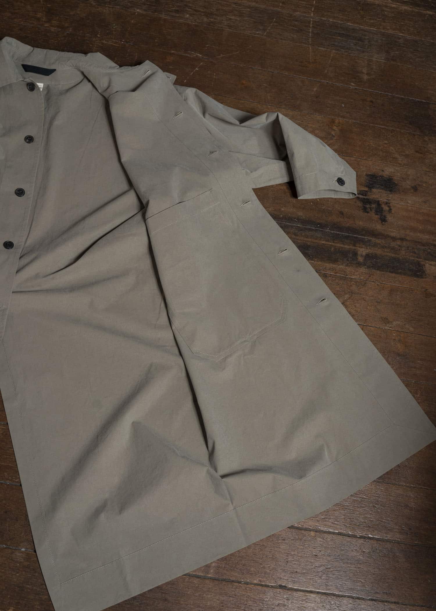 JAN-JAN VAN ESSCHE COAT#34 LONG COAT JET POCKETS, BACK SPLIT, BELT, UNLINED Time Washed Light | Stone Grey