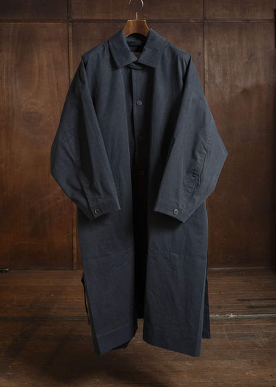 JAN-JAN VAN ESSCHE COAT#34 LONG COAT JET POCKETS, BACK SPLIT, BELT, UNLINED Time Washed Light | Off Black