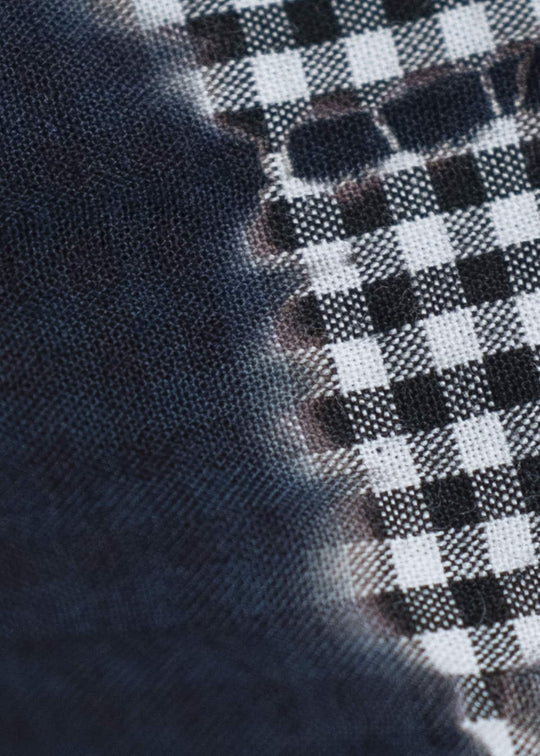 SUZUSAN Cotton Gingham Check Wide Sleeveless Dress  Madara Shibori Fragment 7048C-011-Black - Black