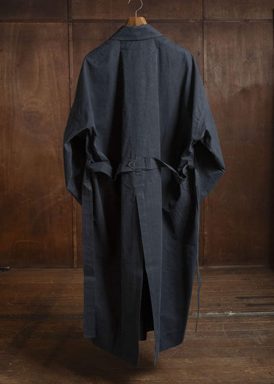 JAN-JAN VAN ESSCHE COAT#34 LONG COAT JET POCKETS, BACK SPLIT, BELT, UNLINED Time Washed Light | Off Black