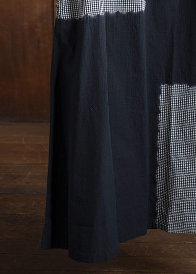 SUZUSAN Cotton Gingham Check Wide Sleeveless Dress  Boushi Shibori Block 7048C-317-Black - Black