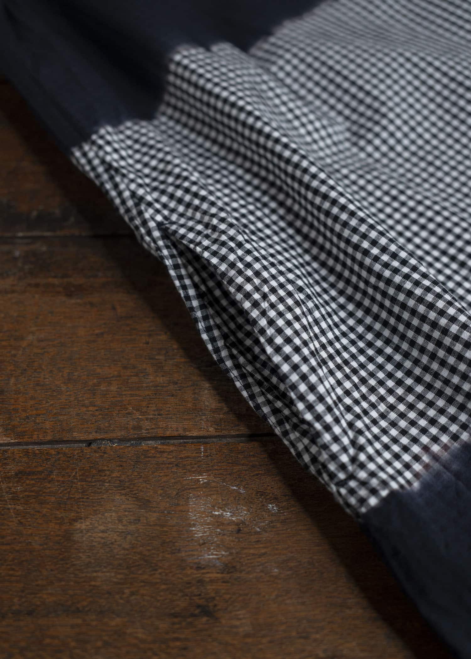 SUZUSAN Cotton Gingham Check Wide Sleeveless Dress  Boushi Shibori Block 7048C-317-Black - Black