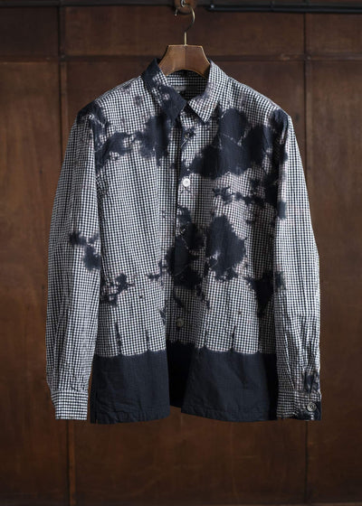 SUZUSAN Cotton Gingham Check Overshirt Madara Shibori Fragment 4063C-011-Black - Black