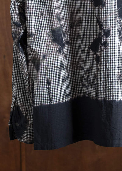 SUZUSAN Cotton Gingham Check Overshirt Madara Shibori Fragment 4063C-011-Black - Black