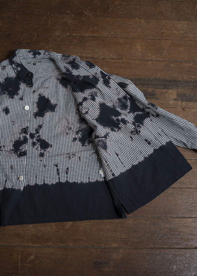 SUZUSAN Cotton Gingham Check Overshirt Madara Shibori Fragment 4063C-011-Black - Black