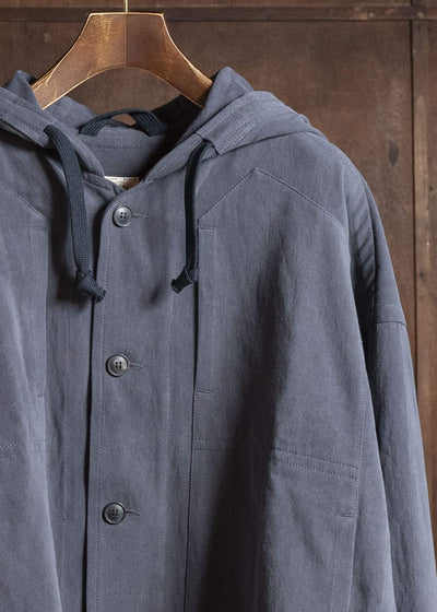 JAN-JAN VAN ESSCHE JACKET#65 HOODED JACKET WITH DOUBLE PATCH POCKETS, UNLINED Co Hemp Dense Twill | Logwood