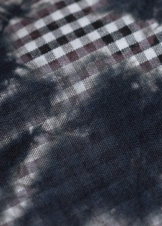 SUZUSAN Cotton Gingham Check Half Sleeve Dress.  Madara Shibori Fragment 7046C-011-Black - Black