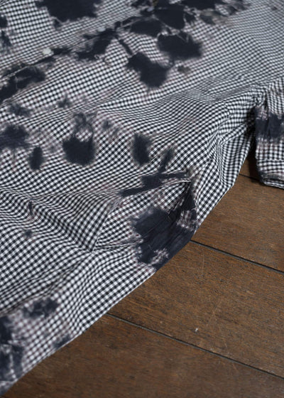 SUZUSAN Cotton Gingham Check Half Sleeve Dress.  Madara Shibori Fragment 7046C-011-Black - Black