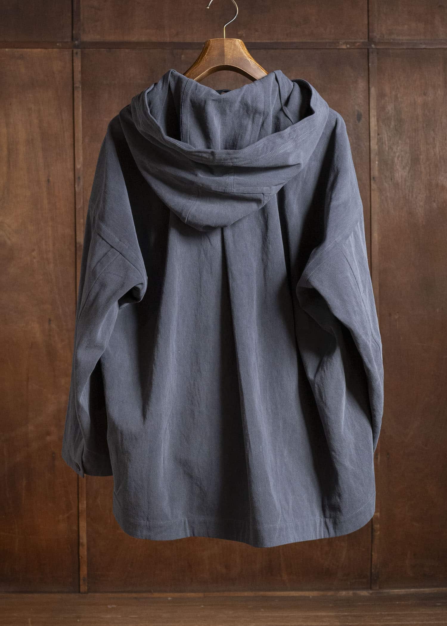 JAN-JAN VAN ESSCHE JACKET#65 HOODED JACKET WITH DOUBLE PATCH POCKETS, UNLINED Co Hemp Dense Twill | Logwood