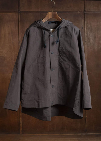 JAN-JAN VAN ESSCHE JACKET#65 HOODED JACKET WITH DOUBLE PATCH POCKETS, UNLINED Cotton Silk Canvas | Old Mahogany