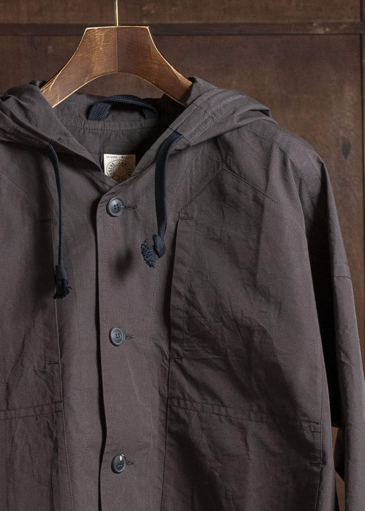 JAN-JAN VAN ESSCHE JACKET#65 HOODED JACKET WITH DOUBLE PATCH POCKETS, UNLINED Cotton Silk Canvas | Old Mahogany