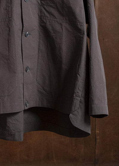 JAN-JAN VAN ESSCHE JACKET#65 HOODED JACKET WITH DOUBLE PATCH POCKETS, UNLINED Cotton Silk Canvas | Old Mahogany