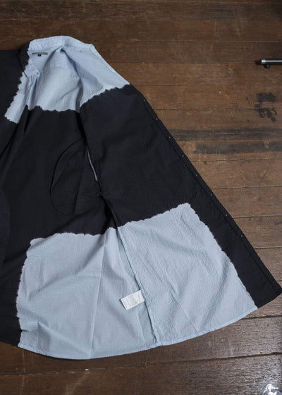 SUZUSAN Transparent Wrinkled Stripe Half Sleeve  DressBoushi Shibori Block 7049C-317-Black - Mist Blue