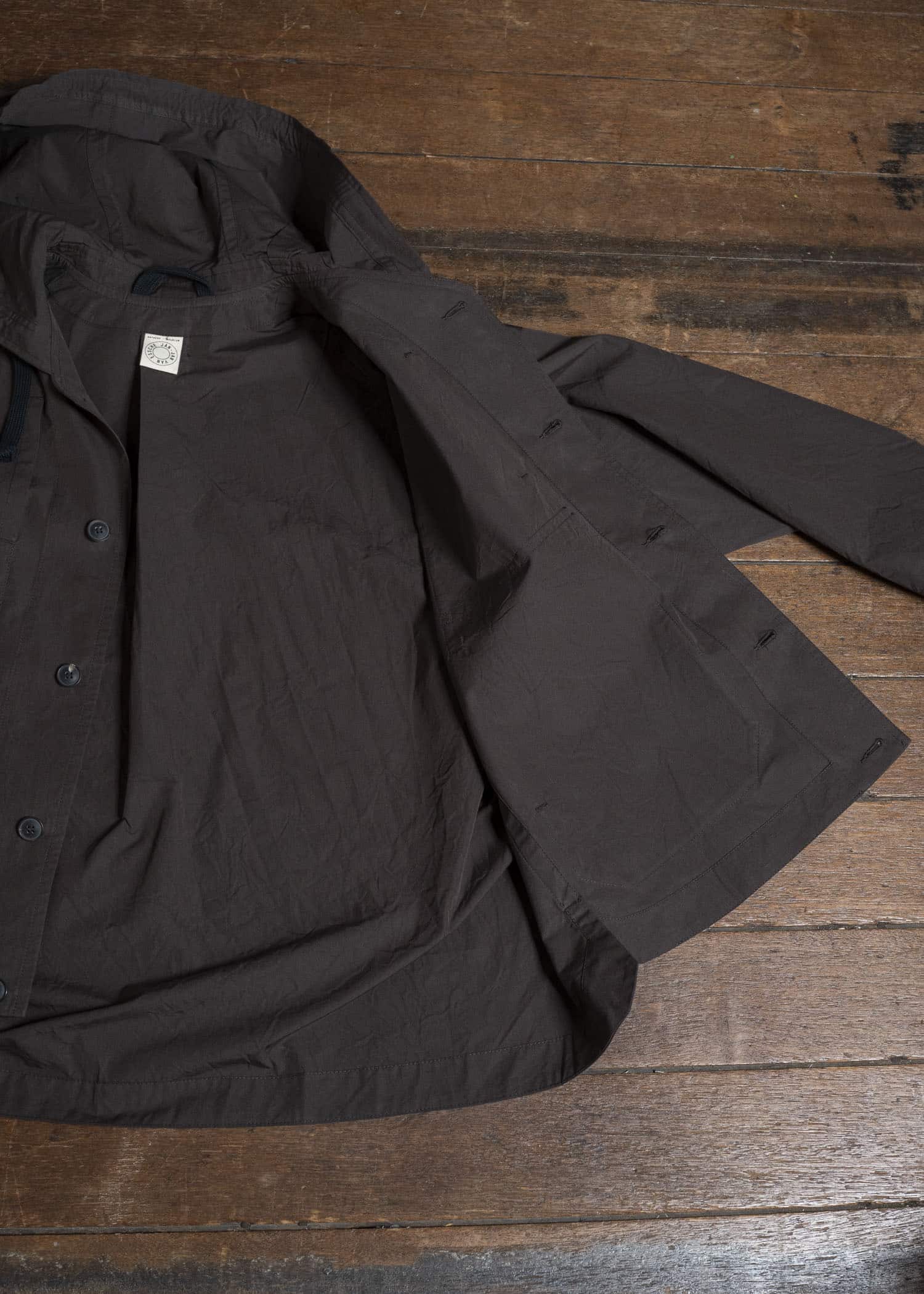 JAN-JAN VAN ESSCHE JACKET#65 HOODED JACKET WITH DOUBLE PATCH POCKETS, UNLINED Cotton Silk Canvas | Old Mahogany