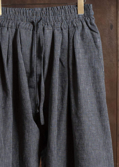 JAN-JAN VAN ESSCHE TROUSERS#91 TRIPLE PLEATED LOOSE TROUSERS WITH ELASTIC WAIST Hemp Cloth | Dark Grey Striped