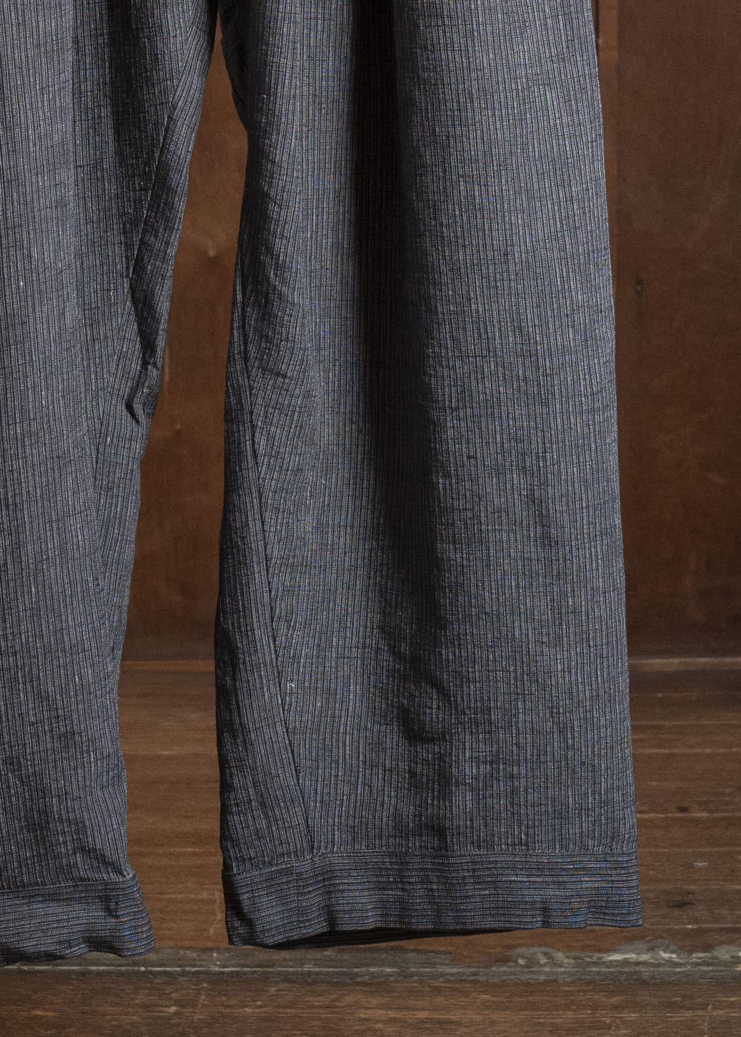 JAN-JAN VAN ESSCHE TROUSERS#91 TRIPLE PLEATED LOOSE TROUSERS WITH ELASTIC WAIST Hemp Cloth | Dark Grey Striped