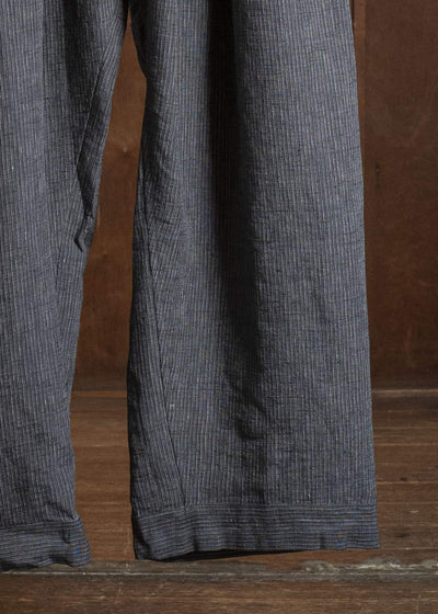 JAN-JAN VAN ESSCHE TROUSERS#91 TRIPLE PLEATED LOOSE TROUSERS WITH ELASTIC WAIST Hemp Cloth | Dark Grey Striped