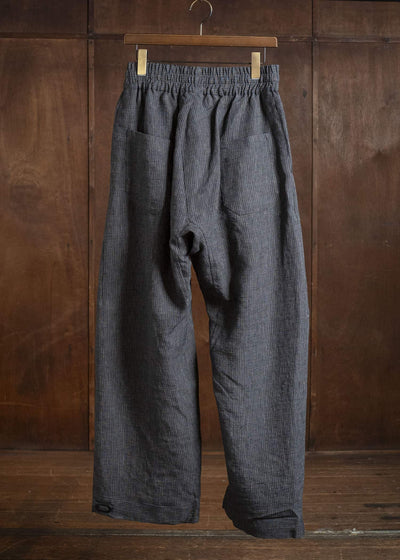 JAN-JAN VAN ESSCHE TROUSERS#91 TRIPLE PLEATED LOOSE TROUSERS WITH ELASTIC WAIST Hemp Cloth | Dark Grey Striped