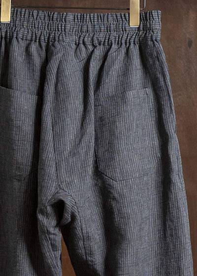 JAN-JAN VAN ESSCHE TROUSERS#91 TRIPLE PLEATED LOOSE TROUSERS WITH ELASTIC WAIST Hemp Cloth | Dark Grey Striped