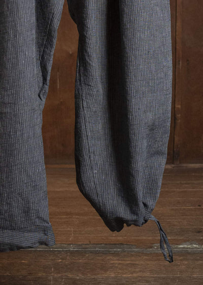 JAN-JAN VAN ESSCHE TROUSERS#91 TRIPLE PLEATED LOOSE TROUSERS WITH ELASTIC WAIST Hemp Cloth | Dark Grey Striped