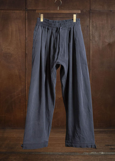 JAN-JAN VAN ESSCHE TROUSERS#91 TRIPLE PLEATED LOOSE TROUSERS WITH ELASTIC WAIST Co Hemp Dense Twill | Logwood