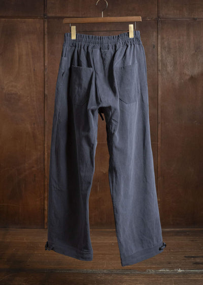 JAN-JAN VAN ESSCHE TROUSERS#91 TRIPLE PLEATED LOOSE TROUSERS WITH ELASTIC WAIST Co Hemp Dense Twill | Logwood