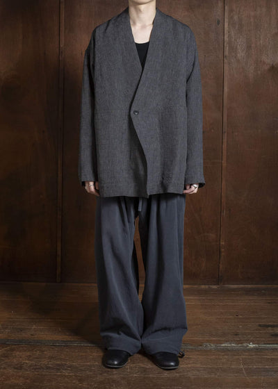 JAN-JAN VAN ESSCHE TROUSERS#91 TRIPLE PLEATED LOOSE TROUSERS WITH ELASTIC WAIST Co Hemp Dense Twill | Logwood