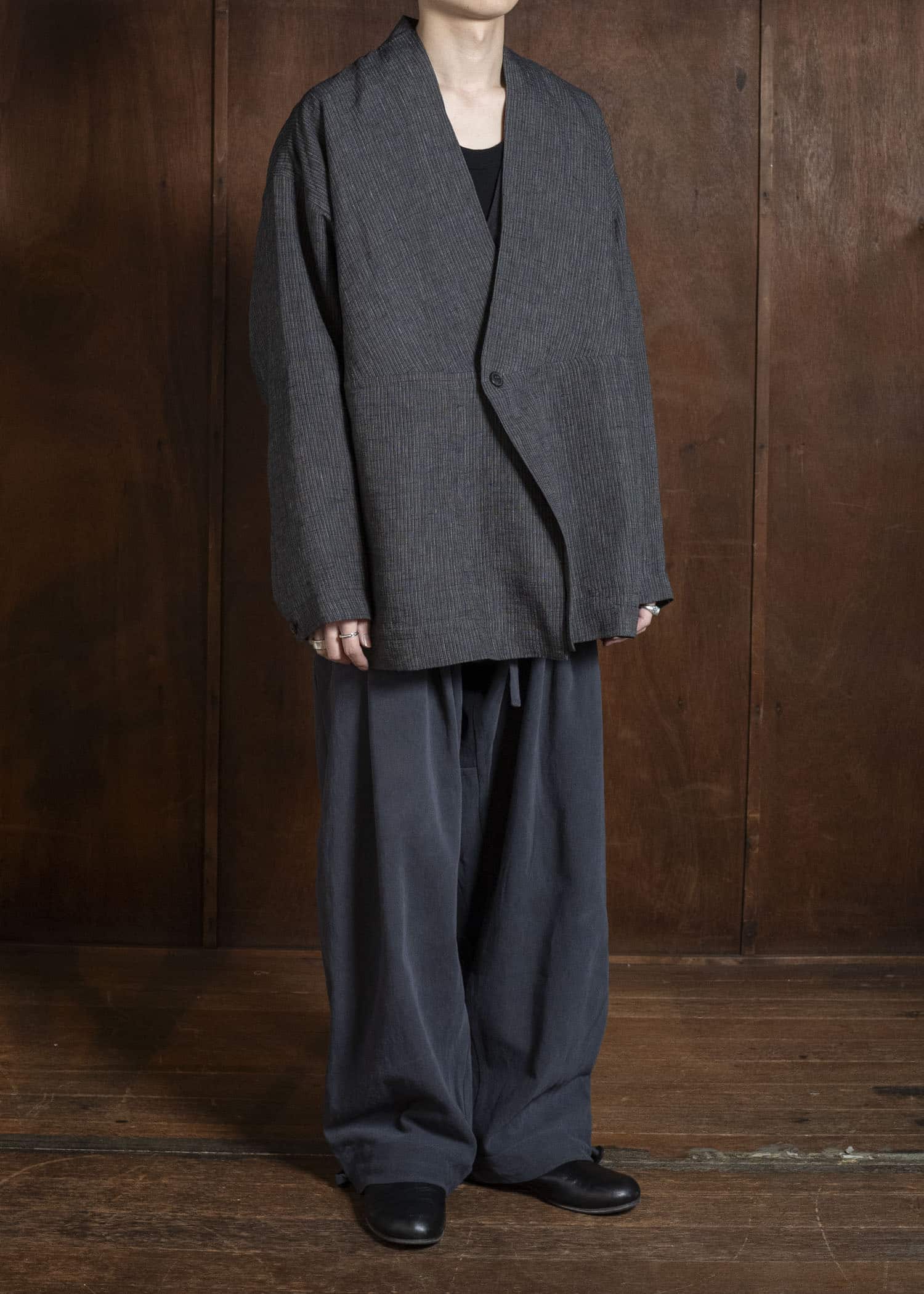 JAN-JAN VAN ESSCHE TROUSERS#91 TRIPLE PLEATED LOOSE TROUSERS WITH ELASTIC WAIST Co Hemp Dense Twill | Logwood