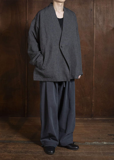 JAN-JAN VAN ESSCHE JACKET#63 OVERSIZED BLAZER WITH JET POCKETS, UNLINED Hemp Cloth | Dark Grey Striped
