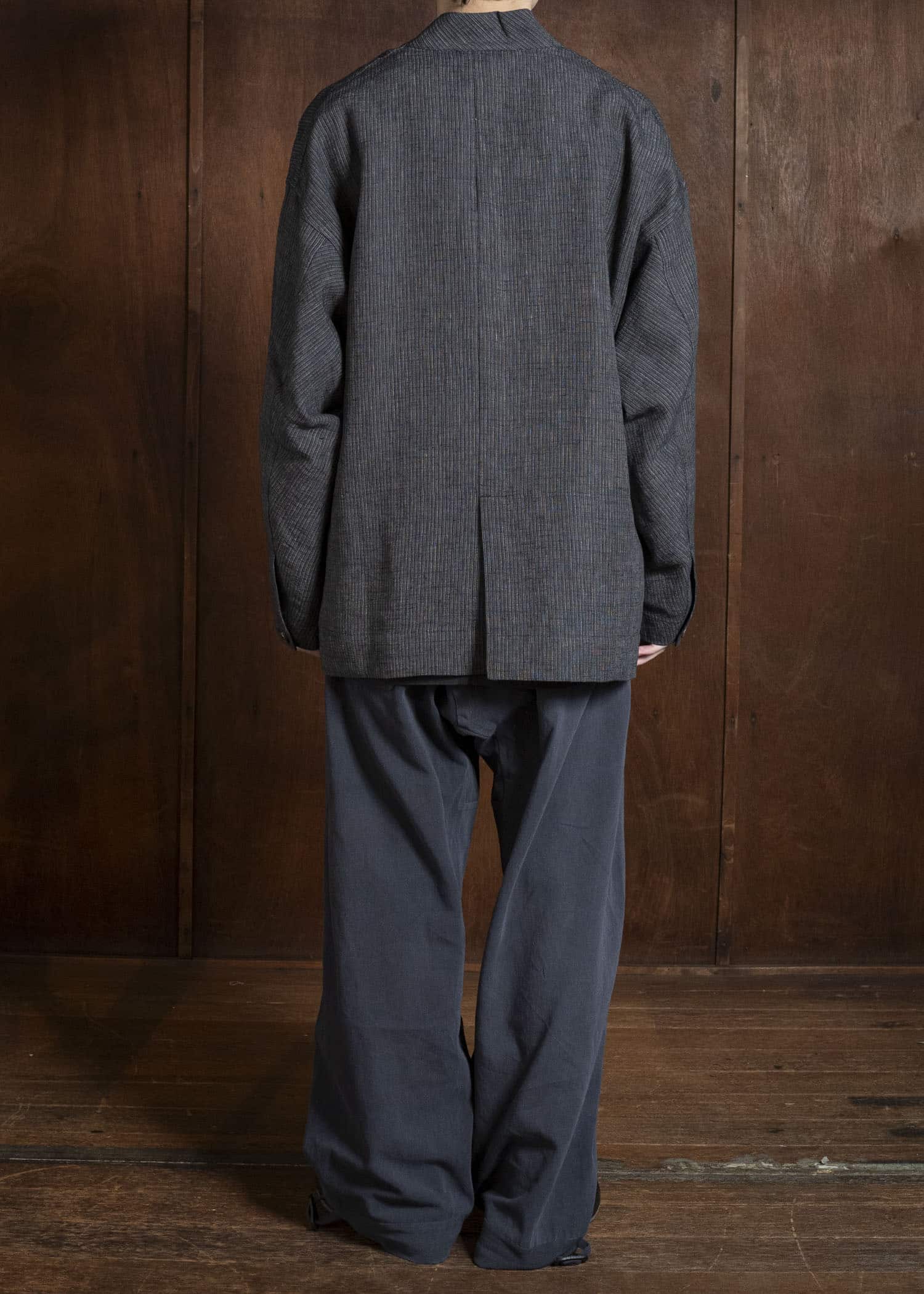 JAN-JAN VAN ESSCHE TROUSERS#91 TRIPLE PLEATED LOOSE TROUSERS WITH ELASTIC WAIST Co Hemp Dense Twill | Logwood