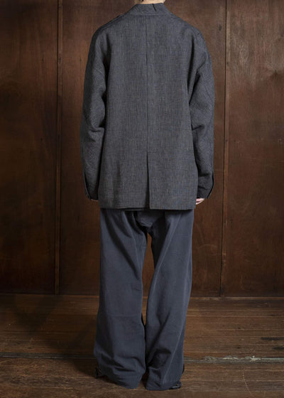 JAN-JAN VAN ESSCHE JACKET#63 OVERSIZED BLAZER WITH JET POCKETS, UNLINED Hemp Cloth | Dark Grey Striped