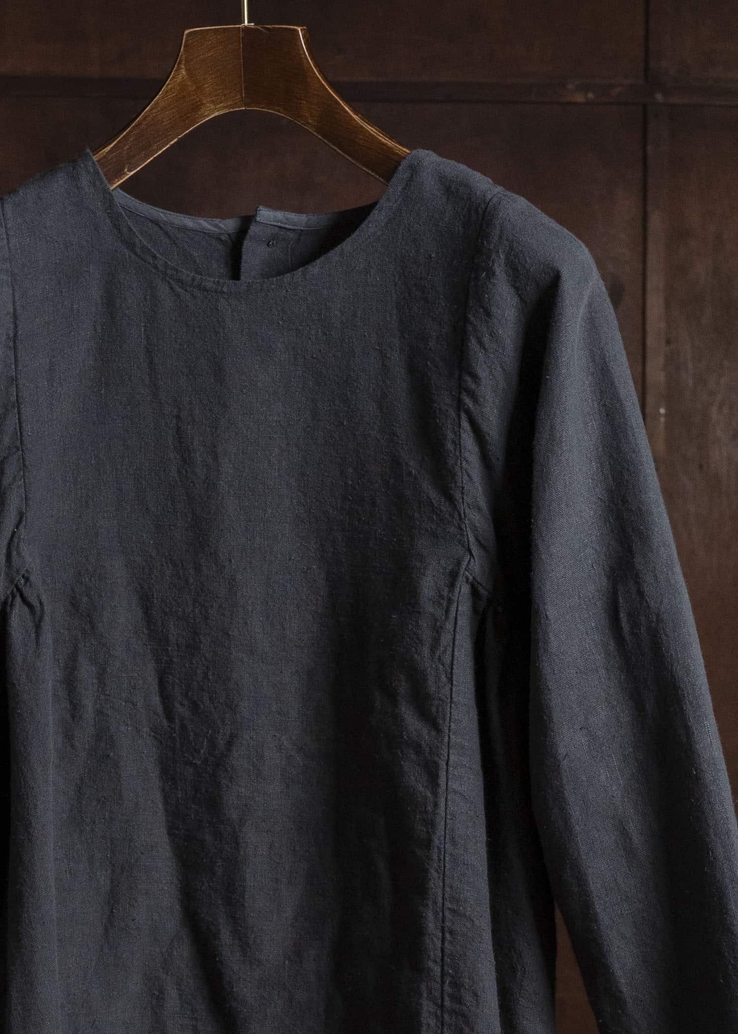 Gathering Textiles Farmer Dress Japanese Stone Washed Linen , Unlined FAD01-LI-BK