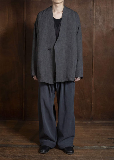 JAN-JAN VAN ESSCHE TROUSERS#91 TRIPLE PLEATED LOOSE TROUSERS WITH ELASTIC WAIST Co Hemp Dense Twill | Logwood