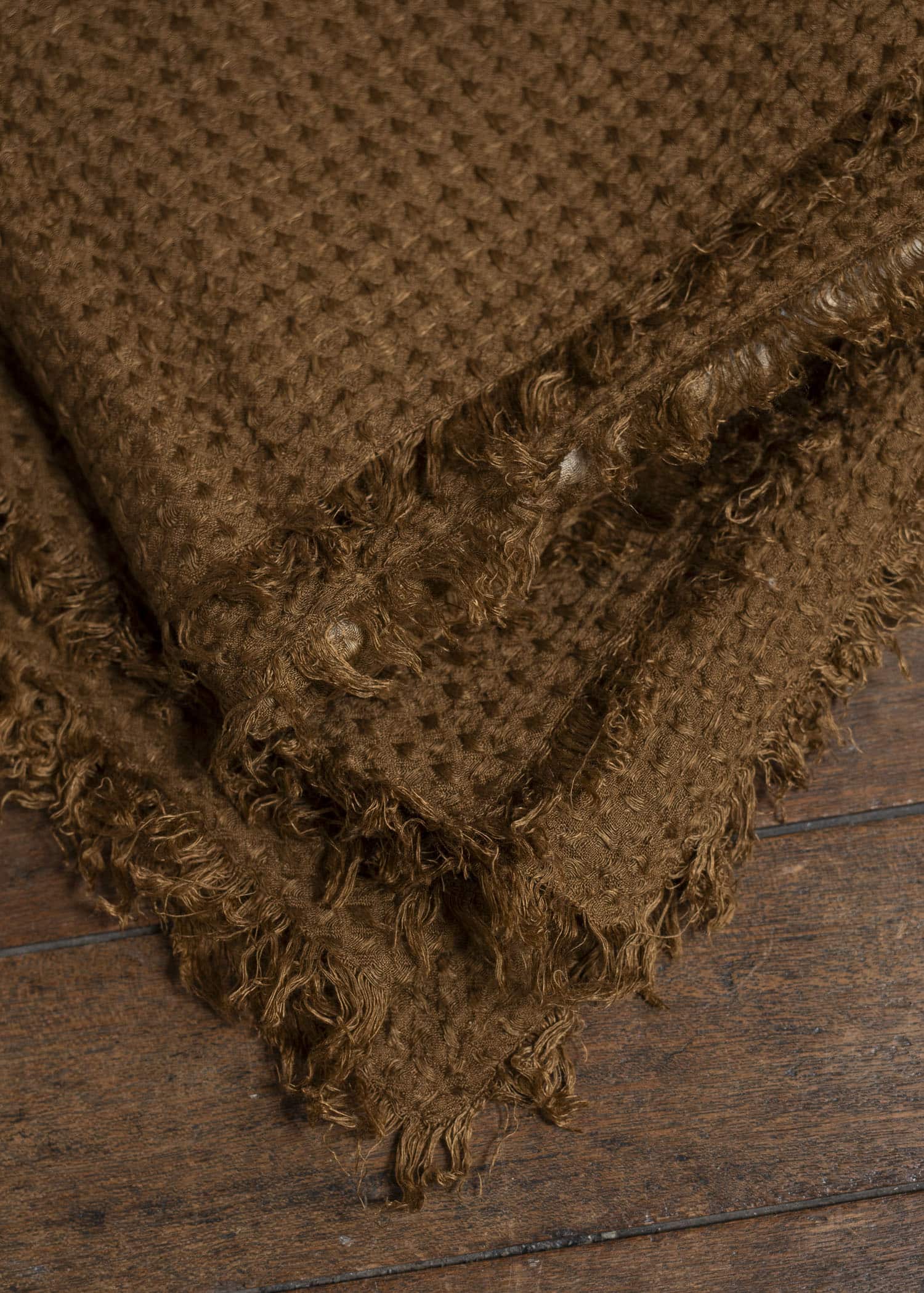 SUZUSAN Waffle Woven Linen Throw　Nuisuji Shibori 1007L-440-Ochre x Light Grey  1007L-440-Ochre x Light Grey