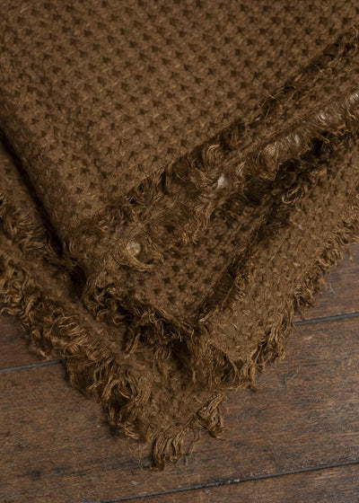 SUZUSAN Waffle Woven Linen Throw　Nuisuji Shibori 1007L-440-Ochre x Light Grey  1007L-440-Ochre x Light Grey