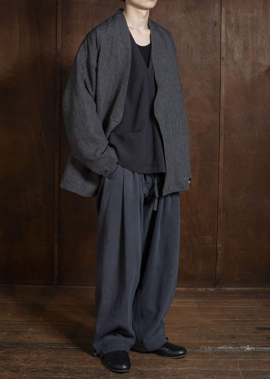 JAN-JAN VAN ESSCHE JACKET#63 OVERSIZED BLAZER WITH JET POCKETS, UNLINED Hemp Cloth | Dark Grey Striped