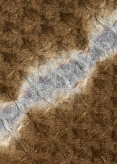 SUZUSAN Waffle Woven Linen Throw　Nuisuji Shibori 1007L-440-Ochre x Light Grey 1007L-440-Ochre x Light Grey