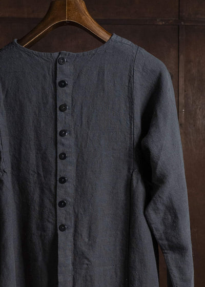 Gathering Textiles Farmer Dress Japanese Stone Washed Linen , Unlined FAD01-LI-BK