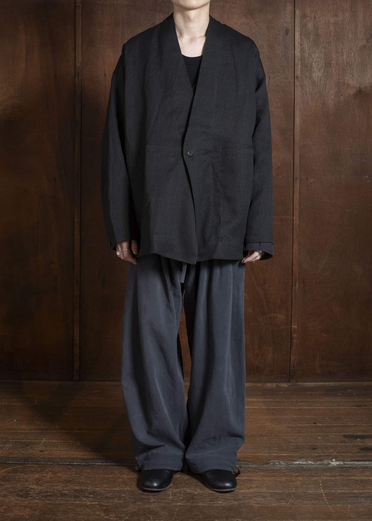 JAN-JAN VAN ESSCHE JACKET#63 OVERSIZED BLAZER WITH JET POCKETS, UNLINED｜PAPER SHEER TWILL Black