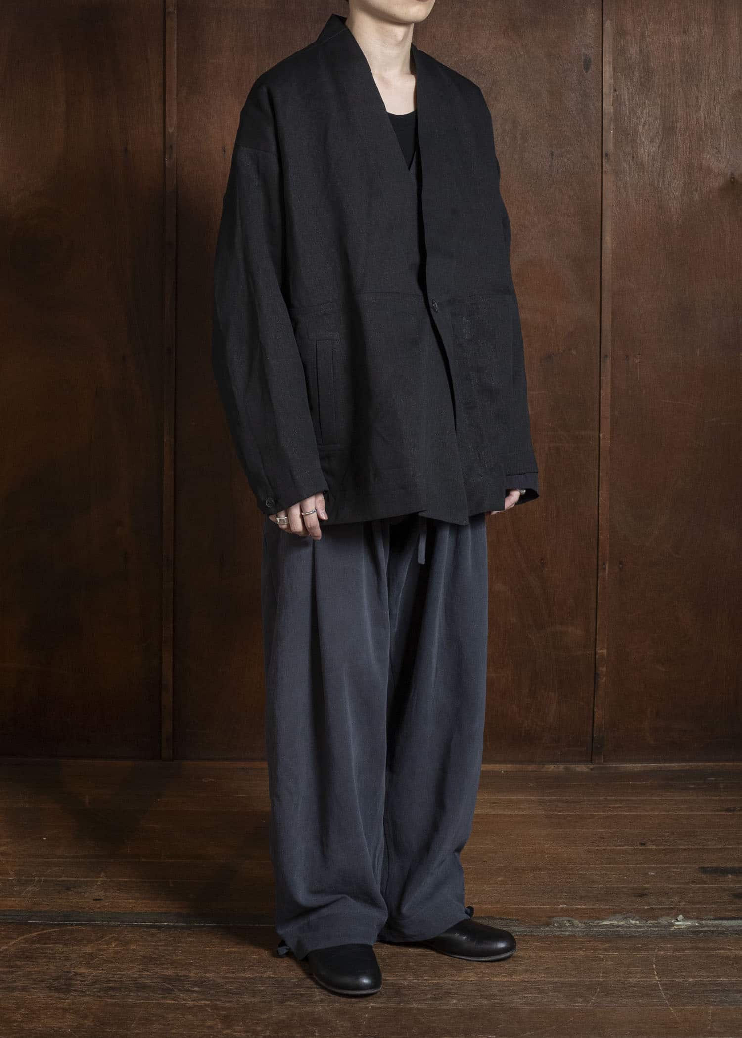 JAN-JAN VAN ESSCHE JACKET#63 OVERSIZED BLAZER WITH JET POCKETS, UNLINED｜PAPER SHEER TWILL Black