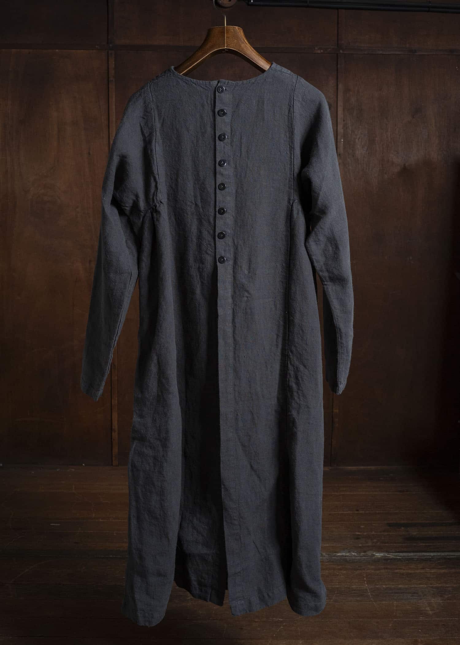 Gathering Textiles Farmer Dress Japanese Stone Washed Linen , Unlined FAD01-LI-BK