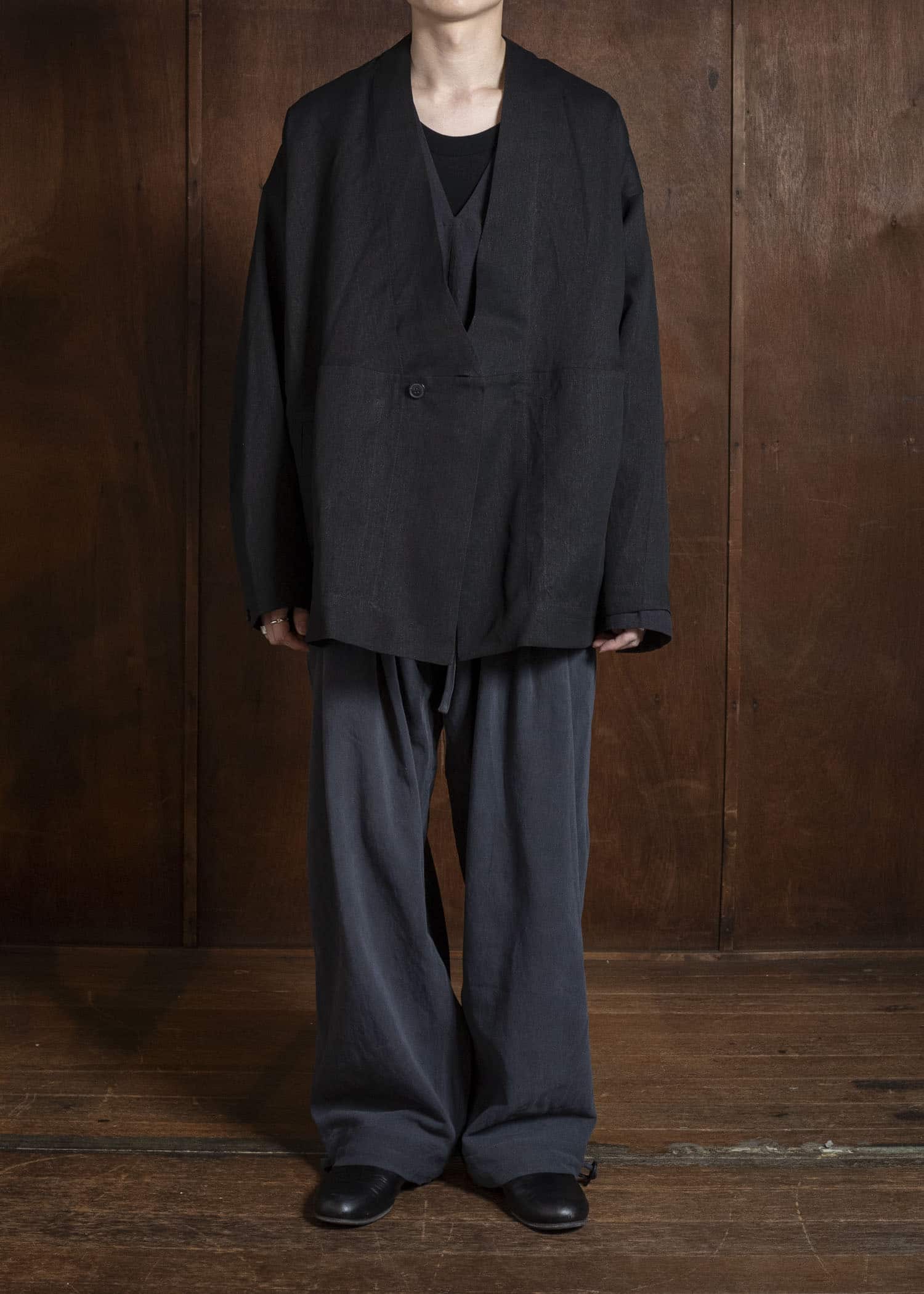JAN-JAN VAN ESSCHE JACKET#63 OVERSIZED BLAZER WITH JET POCKETS, UNLINED｜PAPER SHEER TWILL Black