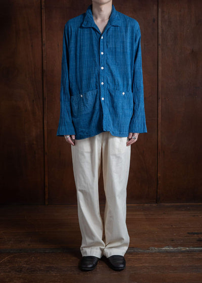 OLIVER CHURCH Pockets Shirt Handwoven Indigo