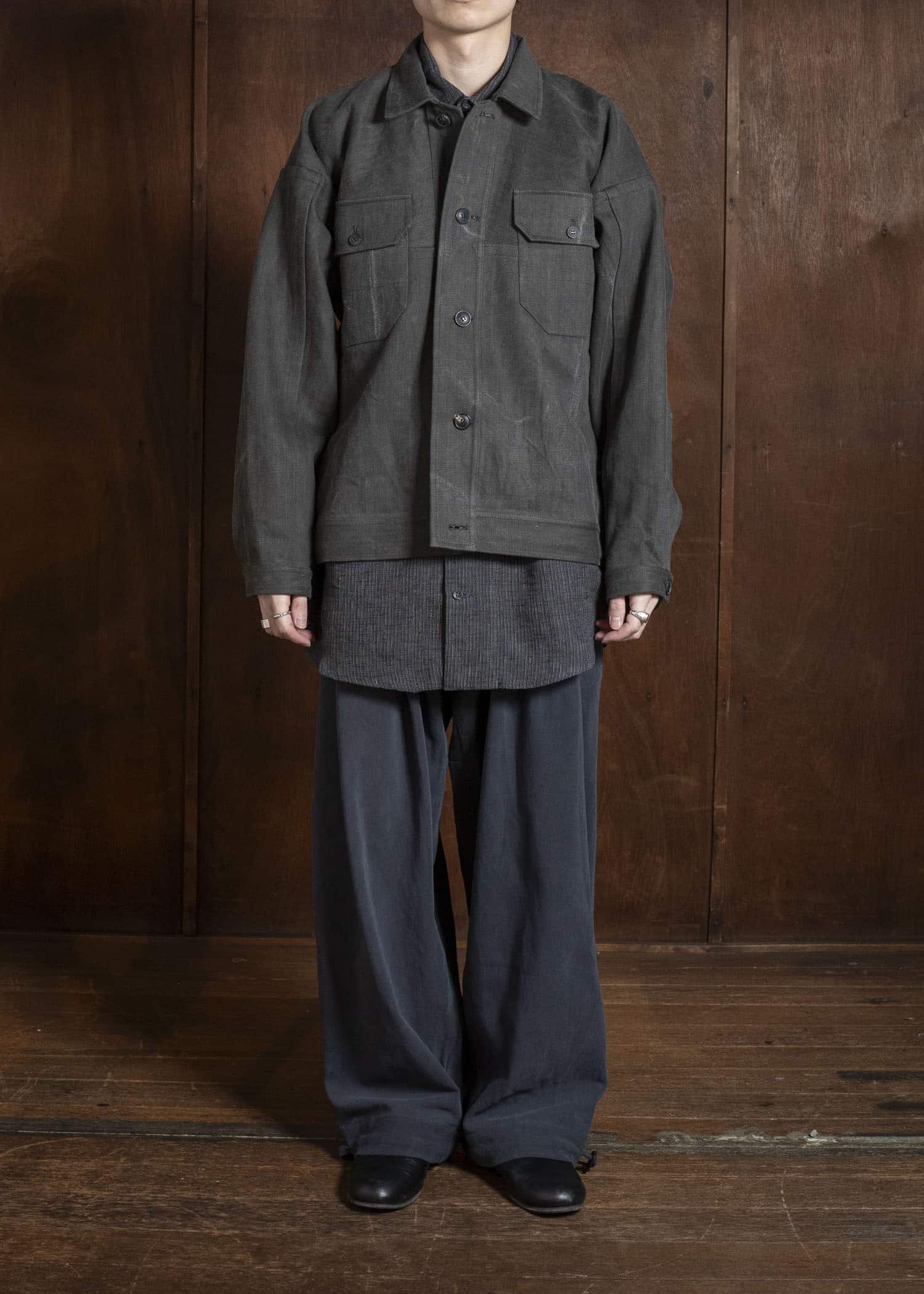 JAN-JAN VAN ESSCHE JACKET#64 DENIM STYLE WORKWEAR JACKET WITH YOKE, UNLINED Cotton Hemp Denim | Sumi Kakishibu