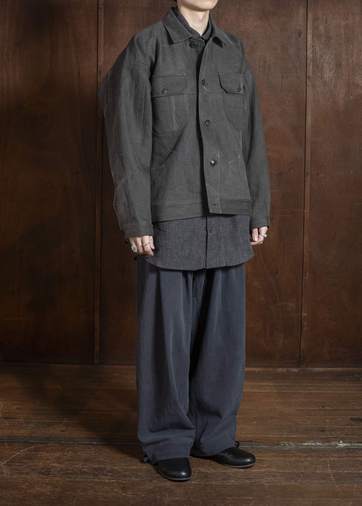 JAN-JAN VAN ESSCHE JACKET#64 DENIM STYLE WORKWEAR JACKET WITH YOKE, UNLINED Cotton Hemp Denim | Sumi Kakishibu